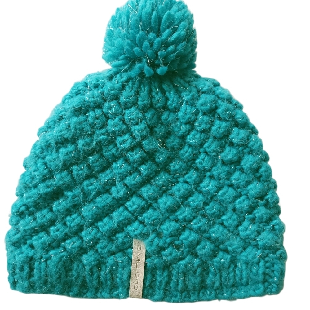 Obermeyer Pom Pom Metallic Knit Beanie Stocking Hat